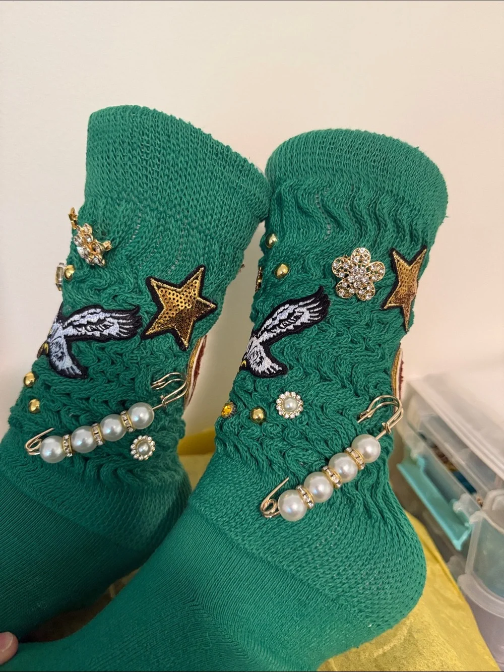 Green Bling Scrunch Socks